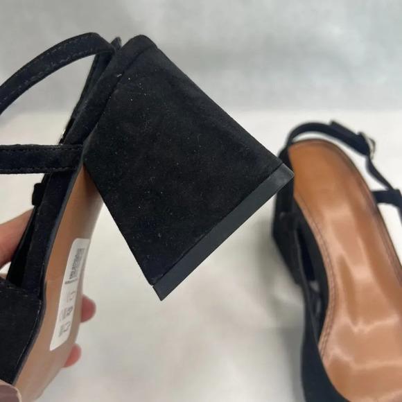 ASOS Design Black Velvet "Sydney" Slingback Pointed Toe Chunky Heel Sz 7 - Picture 7 of 9